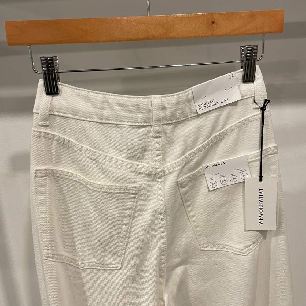 WEWOREWHAT WIDE LEG DISTRESSED JEANS WHITE - Picture 2 of 4